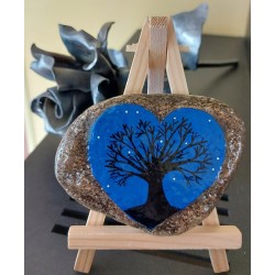 Galet coeur arbre de vie bleu et noir