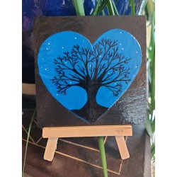 Ardoise coeur arbre de vie bleu et noir